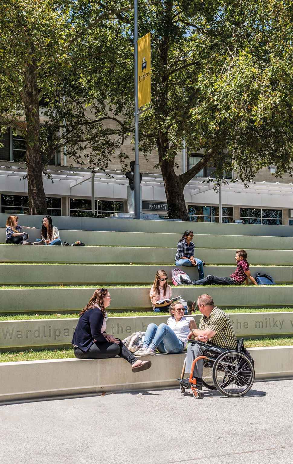 Staff and students on the Plaza