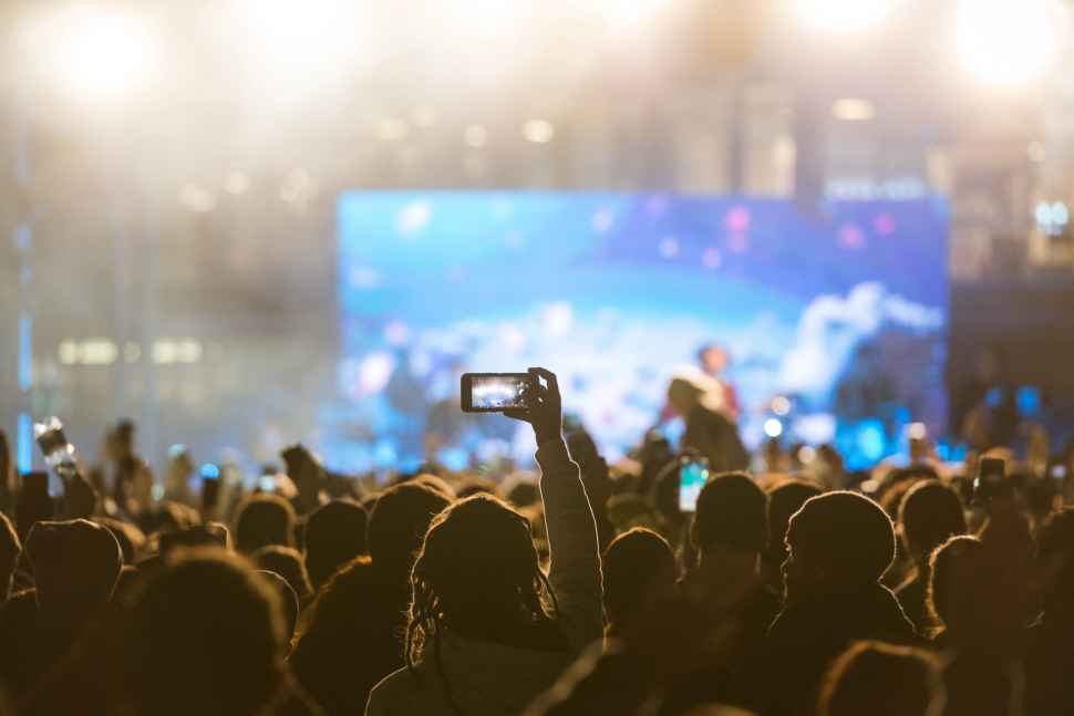 crowd at a concert at Flinders University Plaza